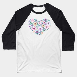 Watercolor Floral Heart Baseball T-Shirt